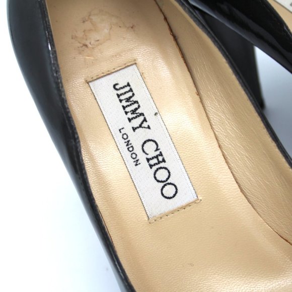 Jimmy Choo Heels Dark Grey Patent Leather Round Toe Squared Heeled Pumps 36 - Picture 4 of 7